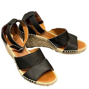Dalson Espadrilles Wedge Black Leather Women’s Size 9 40 3” Wedge Heel